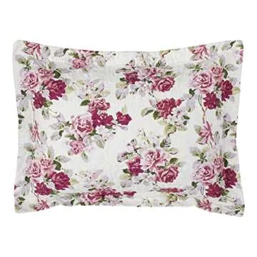 Laura Ashley Lidia Collection Quilt Set-100% Cotton, Reversible, Lightweight & Breathable Bedding, Pre-Washed for Added Softness, Queen, Pink