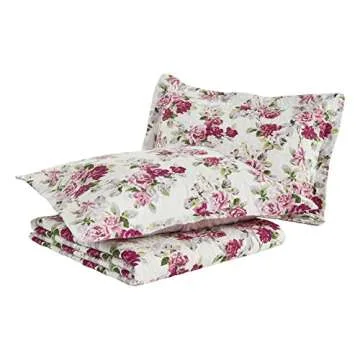 Laura Ashley Lidia Collection Quilt Set-100% Cotton, Reversible, Lightweight & Breathable Bedding, Pre-Washed for Added Softness, Queen, Pink