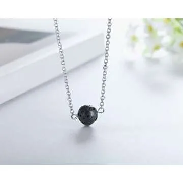 lenoup Lava Stone Bead Essential Oil Diffuser Necklace, Lava Ball Essential Pendant Aromatherapy Jewelry with 16.5 inches O Chain