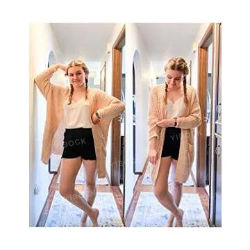 YIBOCK Women's Long Sleeve Open Front Chunky Cable Knit Loose Cardigan Sweater Beige L