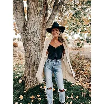 YIBOCK Women's Long Sleeve Open Front Chunky Cable Knit Loose Cardigan Sweater Beige L