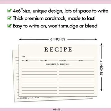 Neatz Classic Recipe Cards 4x6 Inches, 50 count, Double Sided. Thick Card Stock. Perfect for Recipe Box & Recipe Binder