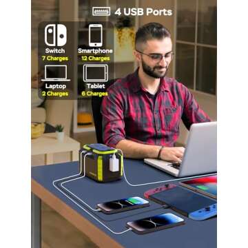 MARBERO Portable Power Station 150Wh Camping Solar Generator Laptop Charger Power Bank with AC Outlet 110V 150W Peak with 4*USB, 4*DC Ports, LED Flashlights for CPAP Home Camping Hurricane Emergency