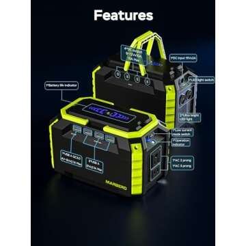MARBERO Portable Power Station 150Wh Camping Solar Generator Laptop Charger Power Bank with AC Outlet 110V 150W Peak with 4*USB, 4*DC Ports, LED Flashlights for CPAP Home Camping Hurricane Emergency