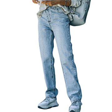 DIFIUPAI Women's Vintage Asymmetrical Straight Denim Jeans