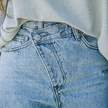 DIFIUPAI Women's Vintage Asymmetrical Straight Denim Jeans