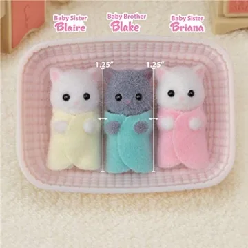 Calico Critters Adorable Persian Cat Triplets with Cradle
