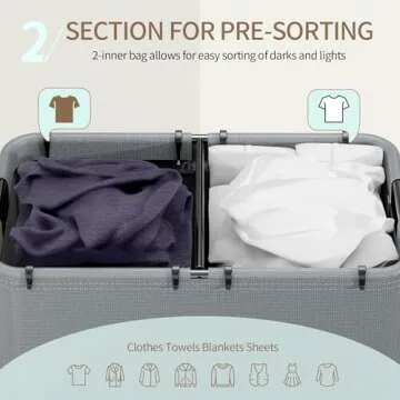 Yecaye 150L Laundry Hamper with Wheels, Rolling Laundry Basket with Lid and 2 Removable Laundry Bag, Large Capacity 2 Section Clothes Hampers for Laundry Room, Bedroom, Bathroom, Dorm, Grey