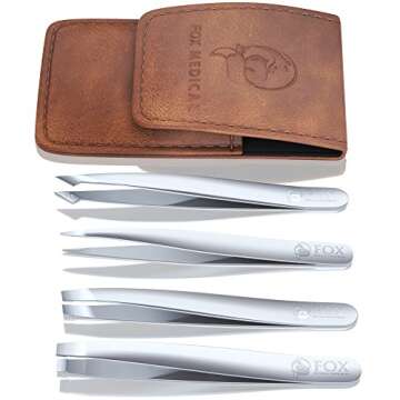 Fox Medical Equipment Stainless Tweezer Set - Best Eyebrow Tweezers for Women - Precision Tweezer Se...