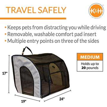 K&H Pet Products Enclosed Dog Car Seat, Travel Safety Carrier for Pets, Dog Travel Car Seat, Soft-Si...