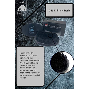 G.B.S Military Style Dual Bristle Beard and Hair Brush - Hi-Gloss Wood, Animal-free Vegan Bristles, Over 2,000 Firm Bristles for Daily Grooming (BLACK)