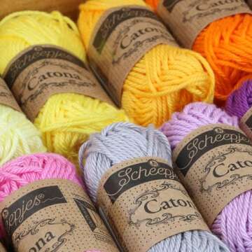 Scheepjes Yarn Whirl, Catona Color Pack of 109 Skeins - 10g Each, 2980 Yards, 100% Mercerized Cotton Yarn for Crocheting, Knitting Yarn Kit & Crochet Yarn, Extra Large Balls of Yarn Cake (Assorted)
