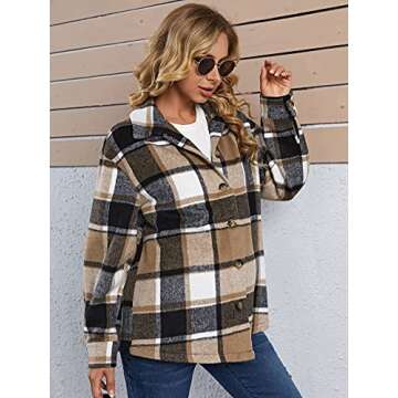 MakeMeChic Women's Plaid Shirts Oversized Flannels Shacket Jacket Multicolor Large