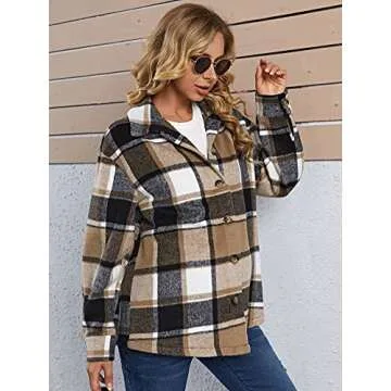 MakeMeChic Women's Plaid Shirts Oversized Flannels Shacket Jacket Multicolor Large