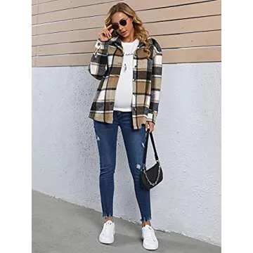 MakeMeChic Women's Plaid Shirts Oversized Flannels Shacket Jacket Multicolor Large