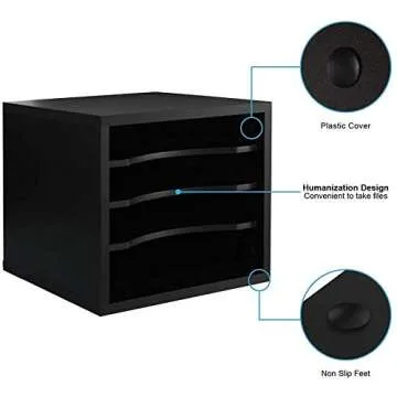 FITUEYES Wood Desk Paper Organizer with 4 Tiers Storage, Desktop File Holder, Document Letter Sorter Tray with Adjustable Shelves, Home Office Wooden Mail Rack, Black