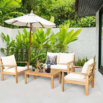 Tangkula Outdoor 4-Piece Acacia Wood Chat Set, 4 Seater Acacia Wood Conversation Sofa and Table Set ...