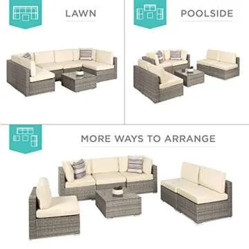 Best Choice Products 7-Piece Modular Outdoor Sectional Wicker Patio Conversation Set w/ 2 Pillows, Coffee Table, Cover Included - Gray/Cream