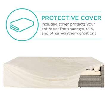 Best Choice Products 7-Piece Modular Outdoor Sectional Wicker Patio Conversation Set w/ 2 Pillows, Coffee Table, Cover Included - Gray/Cream