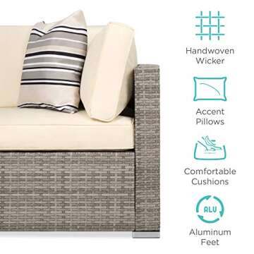 Best Choice Products 7-Piece Modular Outdoor Sectional Wicker Patio Conversation Set w/ 2 Pillows, Coffee Table, Cover Included - Gray/Cream