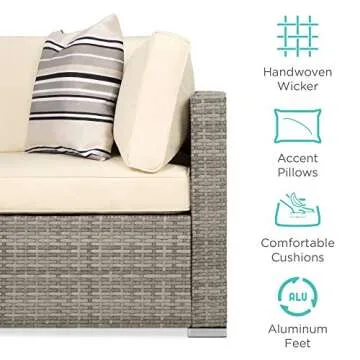 Best Choice Products 7-Piece Modular Outdoor Sectional Wicker Patio Conversation Set w/ 2 Pillows, Coffee Table, Cover Included - Gray/Cream