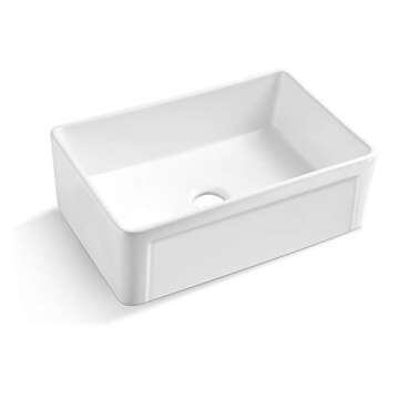 Koozzo 30-Inch Farmhouse Ceramic Kitchen Sink, Reversible Single Bowl Farm Sink with Strainer