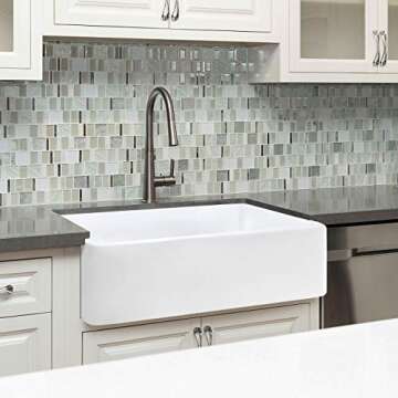 Koozzo 30-Inch Farmhouse Ceramic Kitchen Sink, Reversible Single Bowl Farm Sink with Strainer