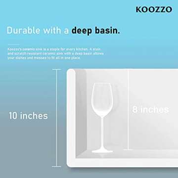 Koozzo 30-Inch Farmhouse Ceramic Kitchen Sink, Reversible Single Bowl Farm Sink with Strainer