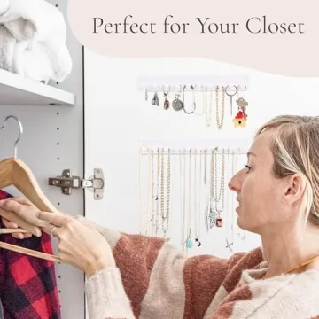 Boxy Concepts Necklace Organizer - Easy 10-Hook Wall Holder