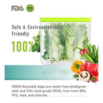 Reusable Gallon Freezer Bags - 6 Pack LEAKPROOF EXTRA THICK 1 Gallon Bags for Marinate Food & Fruit Cereal Sandwich Snack Meal Prep Travel Items Home Organization Storage