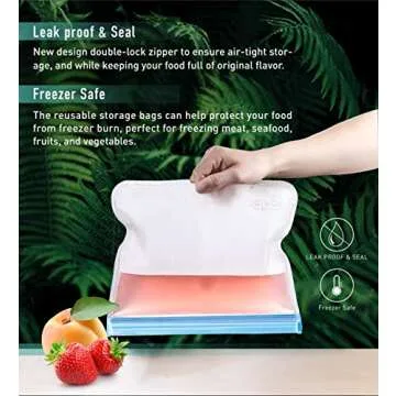 Reusable Gallon Freezer Bags - 6 Pack LEAKPROOF EXTRA THICK 1 Gallon Bags for Marinate Food & Fruit Cereal Sandwich Snack Meal Prep Travel Items Home Organization Storage