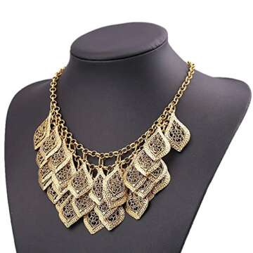 YAZILIND Vintage Gorgeous Multilayer Gold Plated Leaves Chain Collar Bib Chunky Necklace
