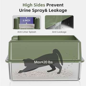 Suitfeel Enclosed Stainless Steel Cat Litter Box with High Side, XL Large Litter Box for Big Cats, E...