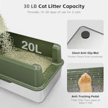 Suitfeel Enclosed Stainless Steel Cat Litter Box with High Side, XL Large Litter Box for Big Cats, Easy Clean Metal Kitty Litter Box with Scoop