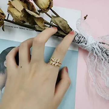 MOROTOLE Women Statement Letters Personalized Ring 18K Gold Plated Open Rings Hypoallergenic Cubic Zirconia Adjustable Rings for Womens