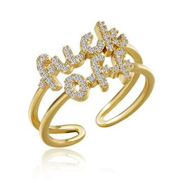 MOROTOLE Women Statement Letters Personalized Ring 18K Gold Plated Open Rings Hypoallergenic Cubic Zirconia Adjustable Rings for Womens