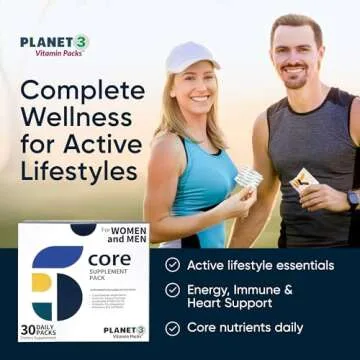 Planet 3 Vitamin Packs, Daily Vitamins for Immune, Energy, Heart & Vision Support | Multivitamins, Vitamin D, Probiotics, Omega 3, Methyl B12 | Core Supplements for Women and Men | 30 Daily Packs