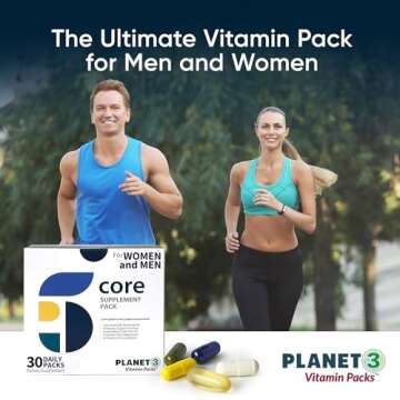 Planet 3 Vitamin Packs, Daily Vitamins for Immune, Energy, Heart & Vision Support | Multivitamins, Vitamin D, Probiotics, Omega 3, Methyl B12 | Core Supplements for Women and Men | 30 Daily Packs