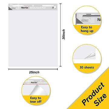 Nortix Flip Chart Paper, Sticky Easel Pads, Chart Paper for Teachers, Upgraded Dual-Purpose for Flip Chart and Dry Erase Board, Super Adhesive & Bleed-Resistant, 25 x 30 inch, 30 Sheets/Pad, 6 Pads