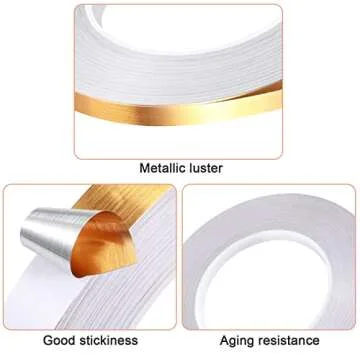 Zonon 3 Rolls Self Adhesive Polyester Film Tape, Washi Metallic Tape for Detailing Accent Graphic Arts for Walls Cars and Boats Trim, 3 Sizes(Gold)