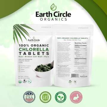 Organic Chlorella Tablets | Kosher | Potent Supplement, All-Natural Chlorophyll, Green Algae superfood, Broken Cell Wall | High in Protein & Iron, no additives, Vegan - 400 Tablets