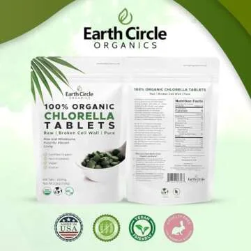 Organic Chlorella Tablets | Kosher | Potent Supplement, All-Natural Chlorophyll, Green Algae superfood, Broken Cell Wall | High in Protein & Iron, no additives, Vegan - 400 Tablets