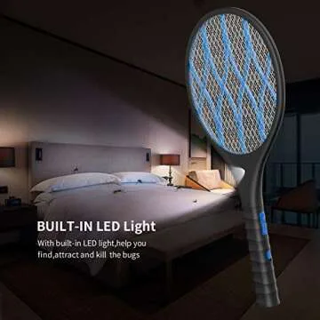 INTELABE Bug Zapper, Mosquito Killer USB Rechargeable Electric Fly Swatter for Home, Outdoor, Powerful 4000V Grid, Detachable Flashlight, LED Light, Safe to Touch with 3-Layer Safety Mesh