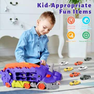 Funmission Dinosaur Toys for Kids 3-5 and Older, 9 in 1 Kids Toys Dinosaur Transport Toy Trucks with...