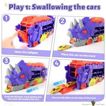 Funmission Dinosaur Toys for Kids 3-5 and Older, 9 in 1 Kids Toys Dinosaur Transport Toy Trucks with 8 Cars, Dinosaur Toys for Boys and Girls, Transforms Into Triceratops Toddler Boy Girl Toys Age 3+