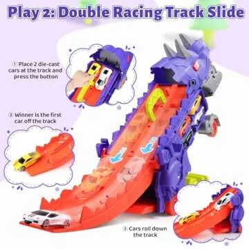 Funmission Dinosaur Toys for Kids 3-5 and Older, 9 in 1 Kids Toys Dinosaur Transport Toy Trucks with 8 Cars, Dinosaur Toys for Boys and Girls, Transforms Into Triceratops Toddler Boy Girl Toys Age 3+