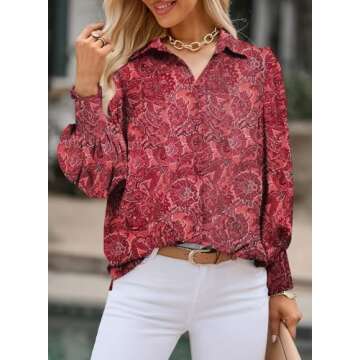 Astylish Ladies V-Neck Blouse with Lantern Sleeves - Boho Top