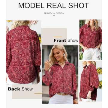 Astylish Ladies V-Neck Blouse with Lantern Sleeves - Boho Top