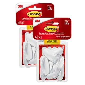 3M Command Small Designer Hooks: 8 Hooks, 16 Strips, Damage-Free Hanging