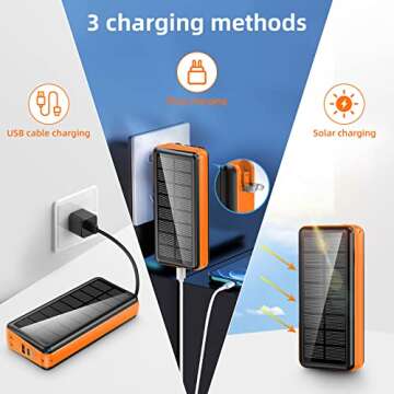 boogostore Portable Charger with Built in Cable and Wall Plug 30000mAh 22.5W Fast Charging Solar Pow...